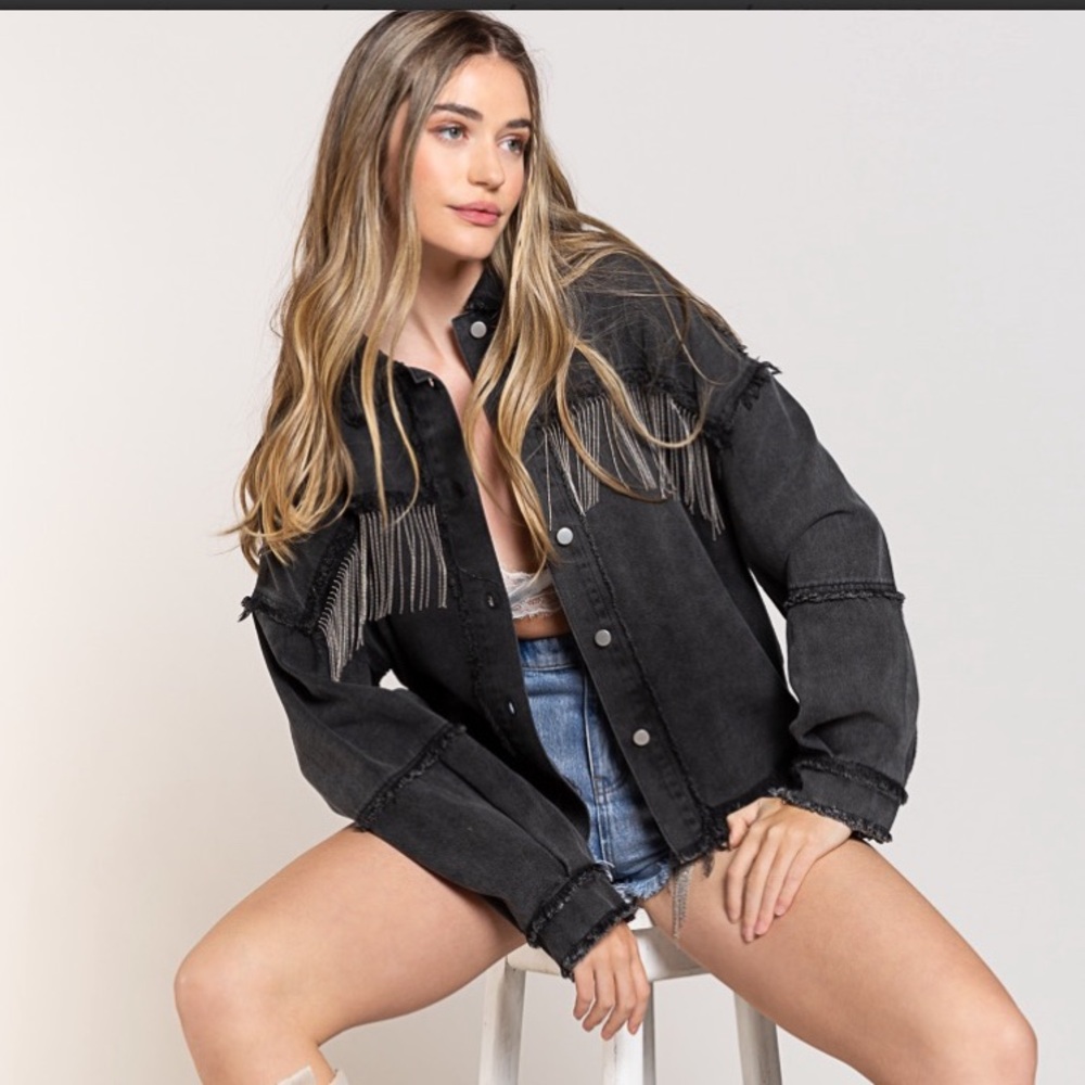 POL Women's Black Fringe Detail Jacket - Picture 2 of 4